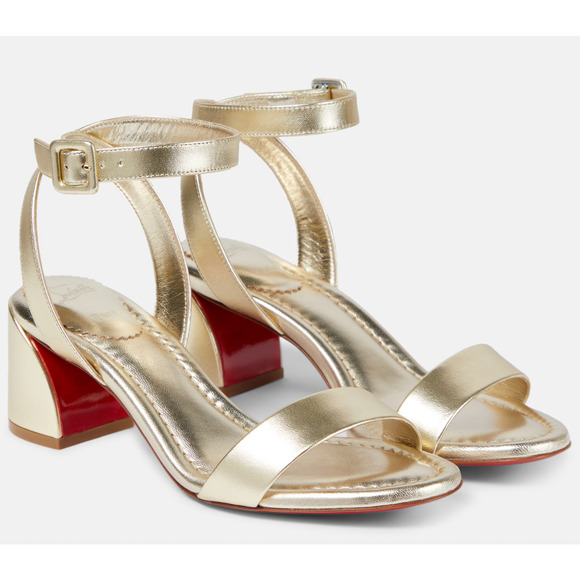Christian Louboutin Miss Sabina 55 Platine Ankle Strap Block Heel Sandal 37 - Picture 1 of 15